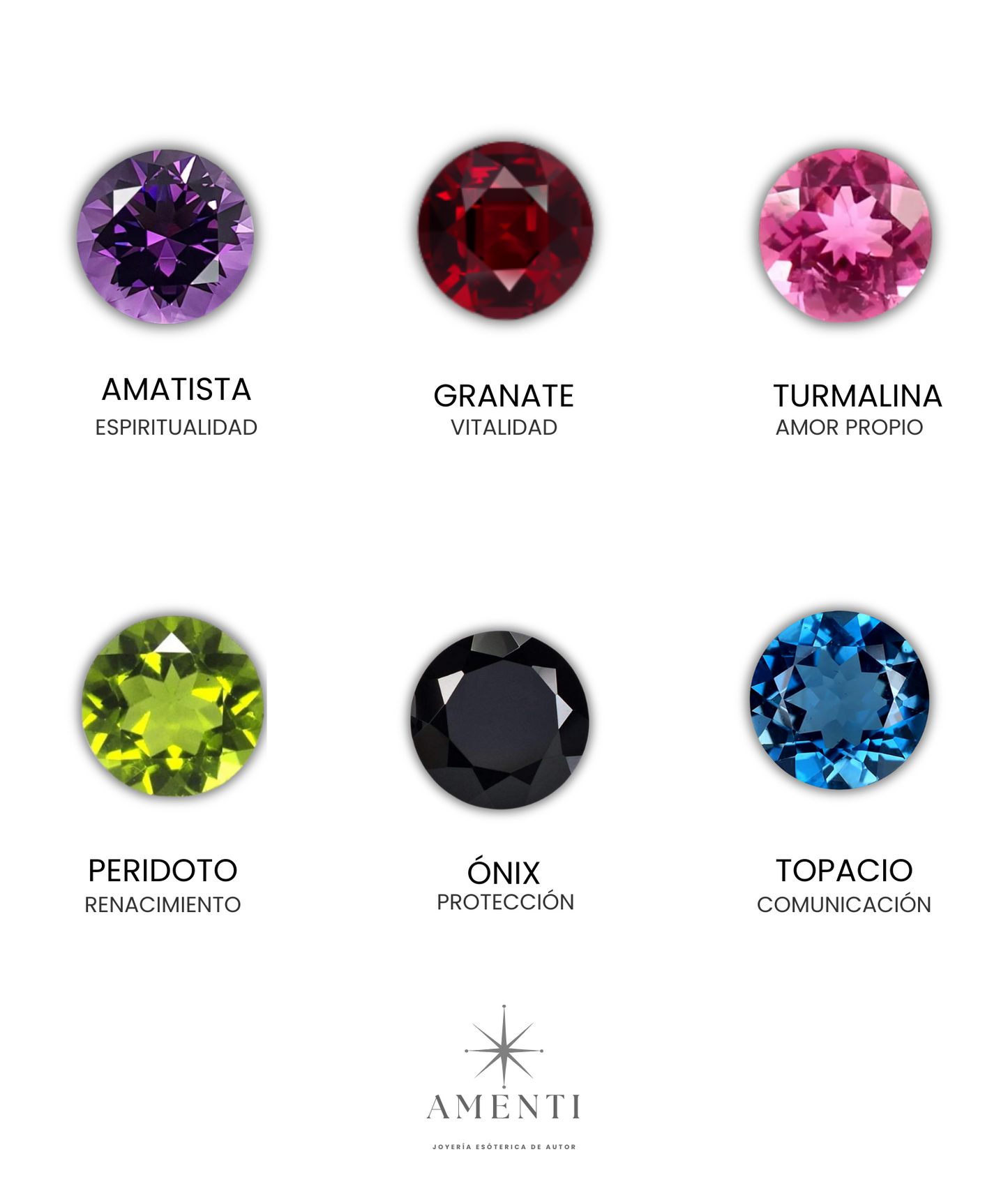 Amatista_Granate_Turmalina_Peridoto_óNIX_Topacio, gemas naturales para esoterismo y brujería